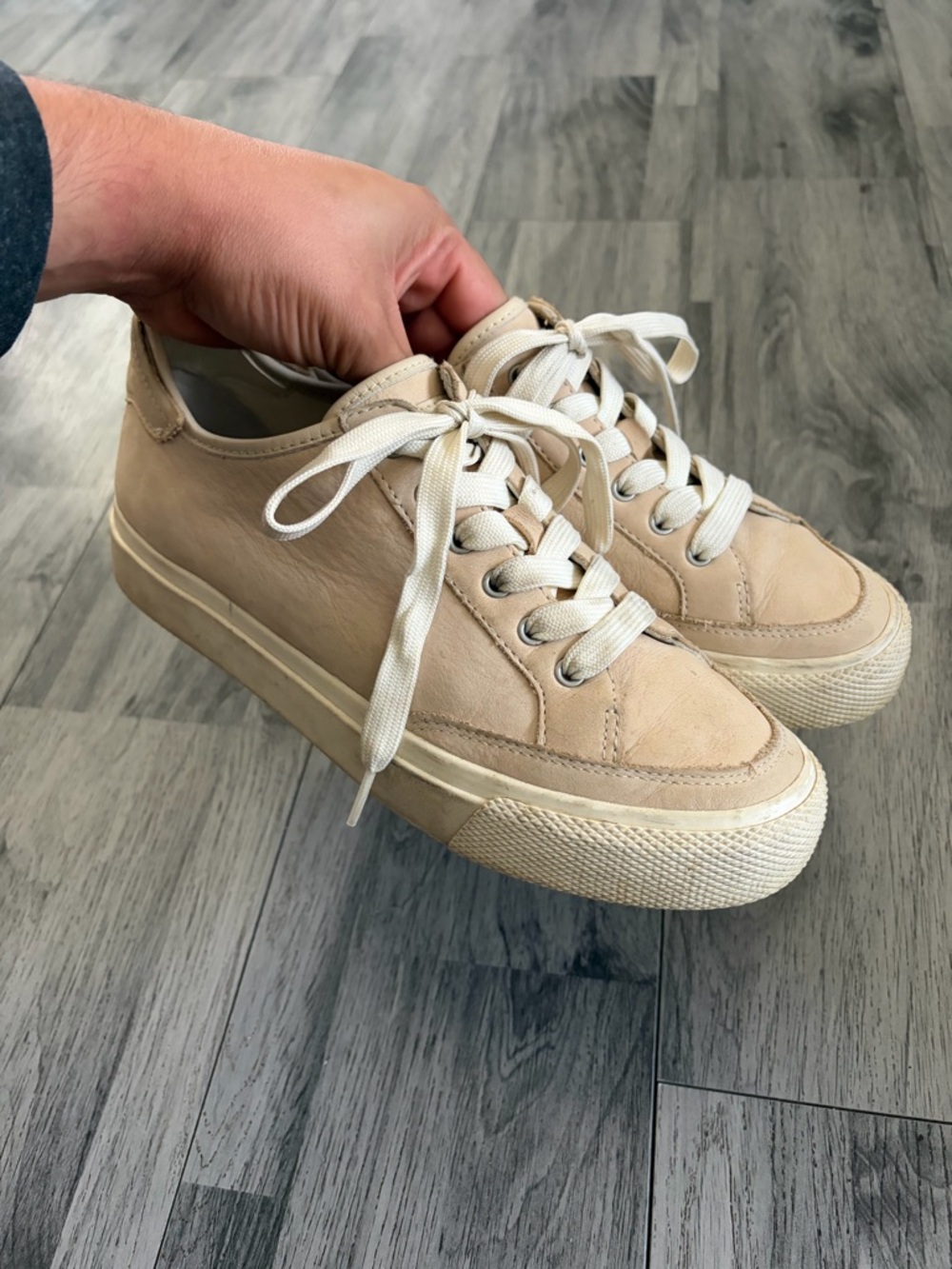 rag & bone Army Beige Leather Low-Top Sneakers